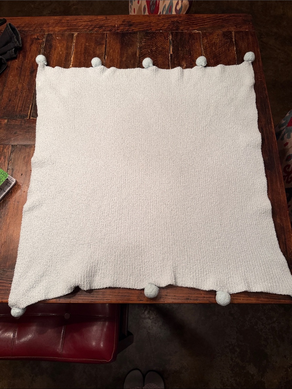 Mud Pie Cozy Pom-Pom Throw Blanket - Light Blue